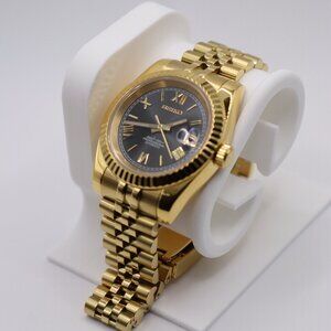 Custom Seiko Mod Automatic | All Gold | Black Dial | Exhibition Caseback | NH35